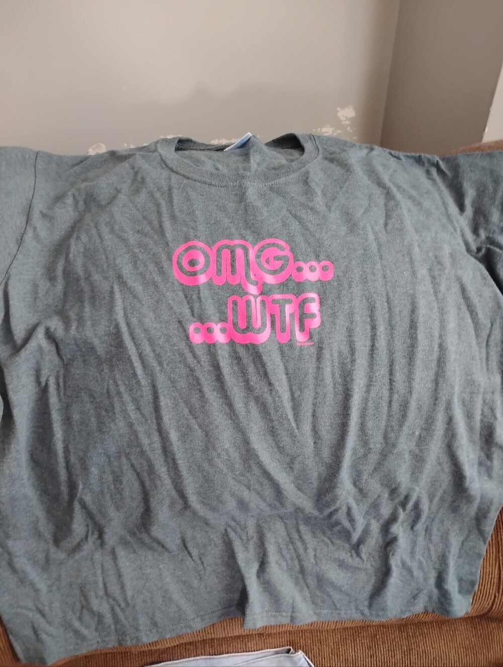 Gildan Gray Tee with Pink "OMG...WTF" Graphic